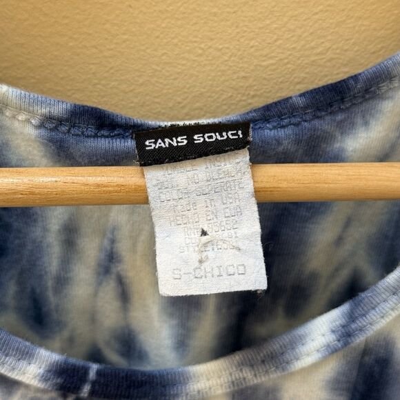 Vintage Sans Souci 90s Y2K Blue White Tie Dye Ripped Tank Top Size Small Cotton - Picture 3 of 5